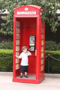 Mark in phone booth at Legoland on July 17th.